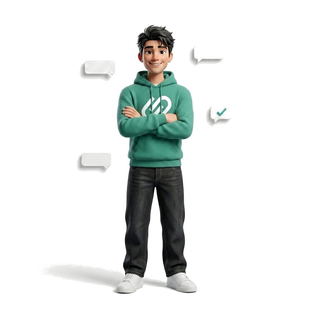 WibuApp — Personaje confiado con brazos cruzados